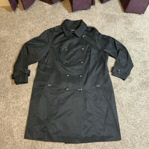 London Fog Black Double Breasted Trench Coat Womens Plus 1X Epaulettes Classic